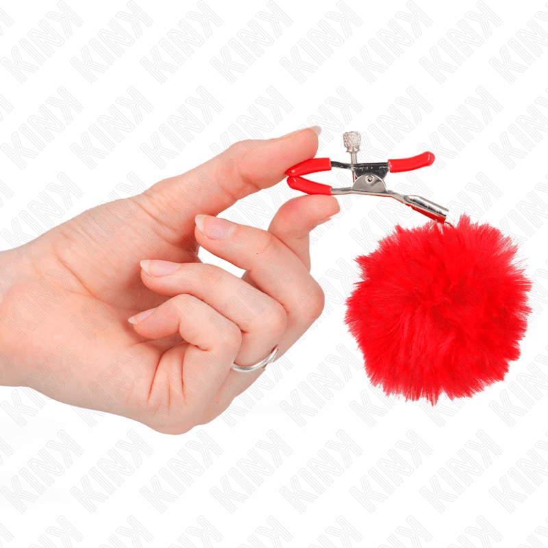 KINK - FAUX FUR BALL NIPPLE CLAMP RED 6 CM - Kink&Play