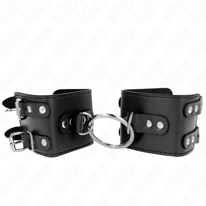 KINK - FIXED WRIST RESTRAINTS WITH RING AND STUDS ADJUSTABLE BLACK 17 - 22 CM X 6.5 CM - Kink&Play