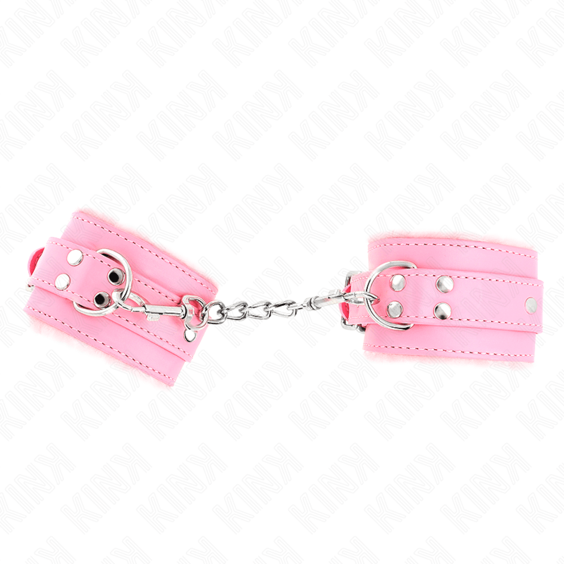 KINK - FUR LINED WRIST RESTRAINTS PINK WITH PINK BELT ADJUSTABLE 17 - 29 CM X 6 CM - Kink&Play