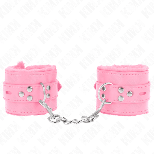 KINK - FUR LINED WRIST RESTRAINTS WITH SQUARE HOLES PINK AND PINK BELT ADJUSTABLE 17 - 29 CM X 6 CM - Kink&Play