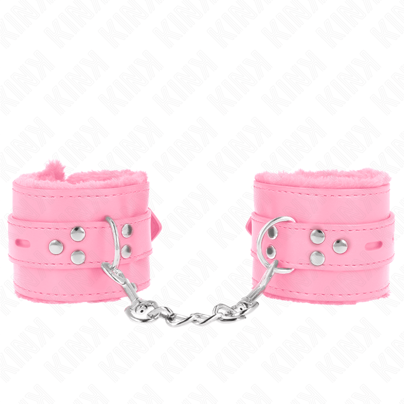 KINK - FUR LINED WRIST RESTRAINTS WITH SQUARE HOLES PINK AND PINK BELT ADJUSTABLE 17 - 29 CM X 6 CM - Kink&Play