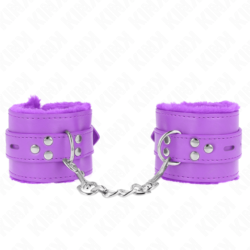KINK - FUR LINED WRIST RESTRAINTS WITH SQUARE HOLES PURPLE AND PURPLE BELT ADJUSTABLE 17 - 29 CM X 6 CM - Kink&Play