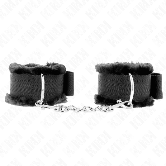 KINK - FURRY LINED WRIST RESTRAINTS BLACK ADJUSTABLE 17 - 31 CM X 7 CM - Kink&Play
