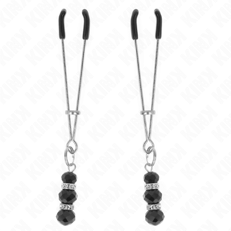 KINK - GOLD THIN NIPPLE CLAMPS WITH 3 BLACK GLASS BEADS 7 CM - Kink&Play