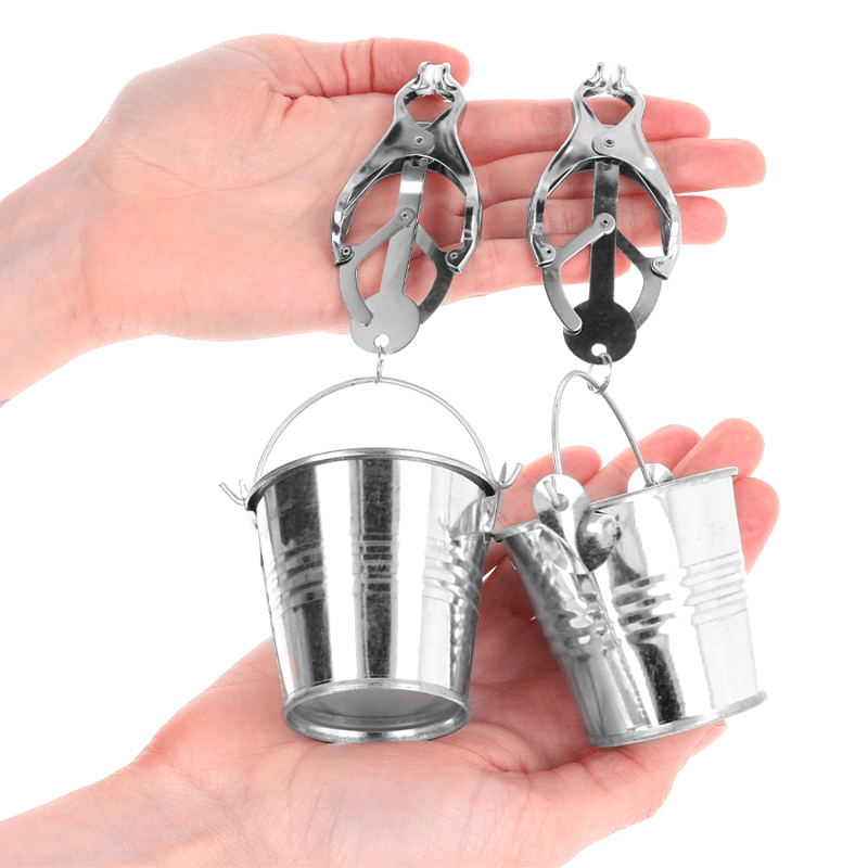 KINK - JAPANESE CLOVER NIPPLE CLAMPS WITH BUCKETS SILVER - Kink&Play