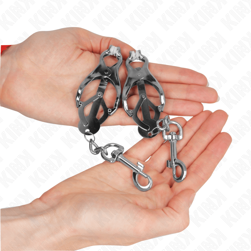 KINK - JAPANESE CLOVER NIPPLE CLAMPS WITH HOOKS SILVER - Kink&Play