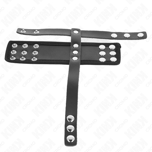 KINK - LEATHER PENIS CAGE RING WITH ADJUSTABLE COATED BALL DIVIDER STRAP - Kink&Play