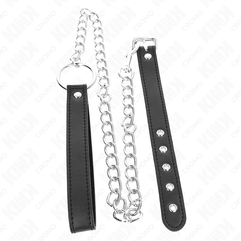 KINK - LEATHER PENIS RING 21.5 X 2 CM WITH 60 CM METAL CHAIN AND LEATHER STRAP - Kink&Play