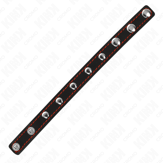 KINK - LEATHER PENIS RING WITH PRESSURE CLOSURE RED LINING 21 X 1.5 CM - Kink&Play