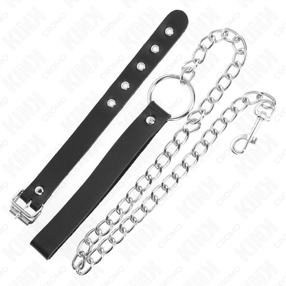 KINK - LEATHER PENIS RING WITH STRAP 21.5 X 2 CM AND METAL CHAIN 60 CM - Kink&Play