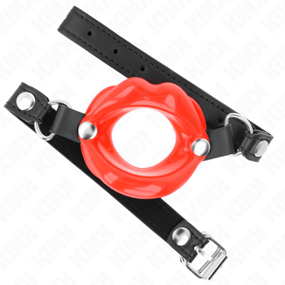 KINK - LIP 8 CM GAG WITH RED LEATHERETTE STRAP 63 x 2 CM ADJUSTABLE 39 - 58 CM - Kink&Play