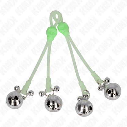 KINK - LUMINOUS SKULL NIPPLE CLAMPS WITH RING BELLS ADJUSTABLE GREEN / SILVER - Kink&Play