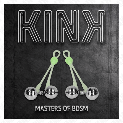KINK - LUMINOUS SKULL NIPPLE CLAMPS WITH RING BELLS ADJUSTABLE GREEN / SILVER - Kink&Play