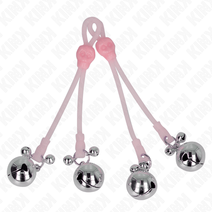 KINK - LUMINOUS SKULL NIPPLE CLAMPS WITH RING BELLS ADJUSTABLE PINK / SILVER - Kink&Play