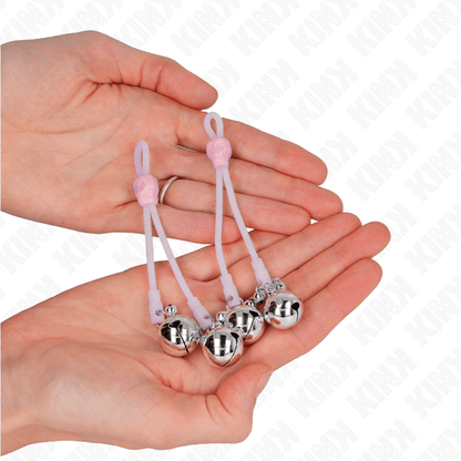 KINK - LUMINOUS SKULL NIPPLE CLAMPS WITH RING BELLS ADJUSTABLE PINK / SILVER - Kink&Play