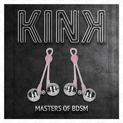 KINK - LUMINOUS SKULL NIPPLE CLAMPS WITH RING BELLS ADJUSTABLE PINK / SILVER - Kink&Play
