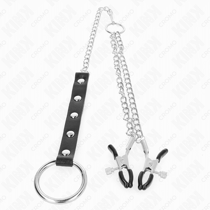 KINK - METAL PENIS RING WITH CHAIN AND ADJUSTABLE NIPPLE CLAMPS - Kink&Play
