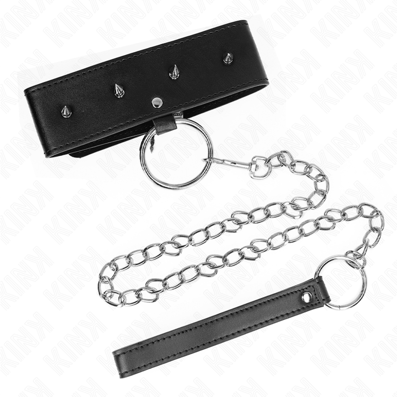 KINK - NECKLACE 65 CM WITH LEASH WITH SILVER STUDS MODEL 2 ADJUSTABLE 36 - 43 CM X 5 CM - Kink&Play