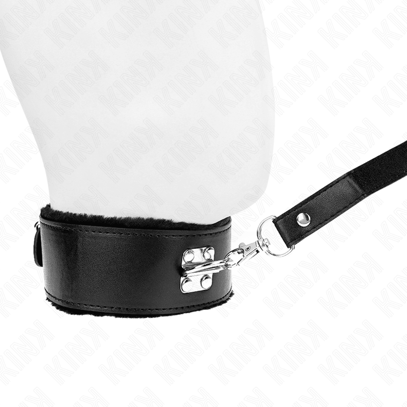 KINK - NECKLACE WITH LEASH 116 CM WITH SILVER STUDS MODEL 4 BLACK ADJUSTABLE 40 - 48 CM X 6 CM - Kink&Play