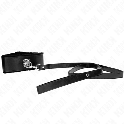 KINK - NECKLACE WITH LEASH 116 CM WITH SILVER STUDS MODEL 4 BLACK ADJUSTABLE 40 - 48 CM X 6 CM - Kink&Play