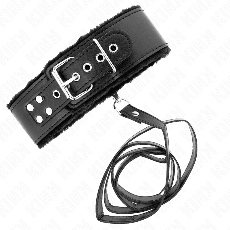 KINK - NECKLACE WITH LEASH 116 CM WITH SILVER STUDS MODEL 4 BLACK ADJUSTABLE 40 - 48 CM X 6 CM - Kink&Play