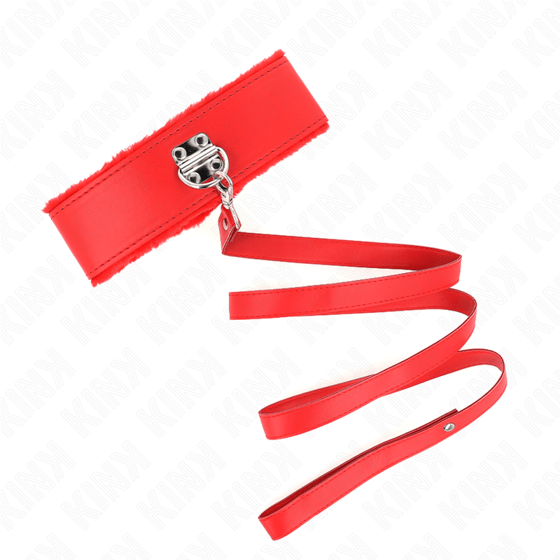 KINK - NECKLACE WITH LEASH 116 CM WITH SILVER STUDS MODEL 4 RED ADJUSTABLE 40 - 48 CM X 6 CM - Kink&Play