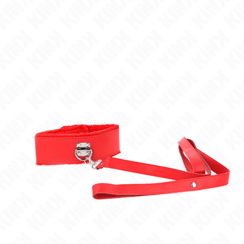 KINK - NECKLACE WITH LEASH 116 CM WITH SILVER STUDS MODEL 4 RED ADJUSTABLE 40 - 48 CM X 6 CM - Kink&Play