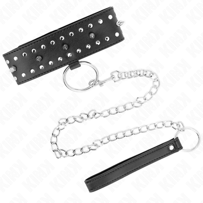 KINK - NECKLACE WITH LEASH 65 CM WITH SILVER STUDS MODEL 1 ADJUSTABLE 36 - 43 CM X 5 CM - Kink&Play
