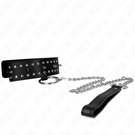 KINK - NECKLACE WITH LEASH 65 CM WITH SILVER STUDS MODEL 1 ADJUSTABLE 36 - 43 CM X 5 CM - Kink&Play