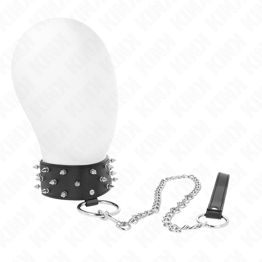 KINK - NECKLACE WITH LEASH 65 CM WITH SILVER STUDS MODEL 5 ADJUSTABLE 36 - 43 CM X 5 CM - Kink&Play