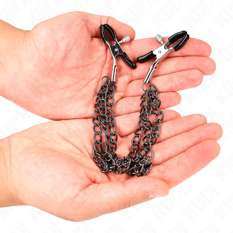 KINK - NIPPLE CLAMPS WITH 3 CHAINS BLACK 20/23/28 CM - Kink&Play