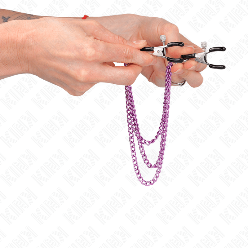 KINK - NIPPLE CLAMPS WITH 3 CHAINS PURPLE 20/23/28 CM - Kink&Play