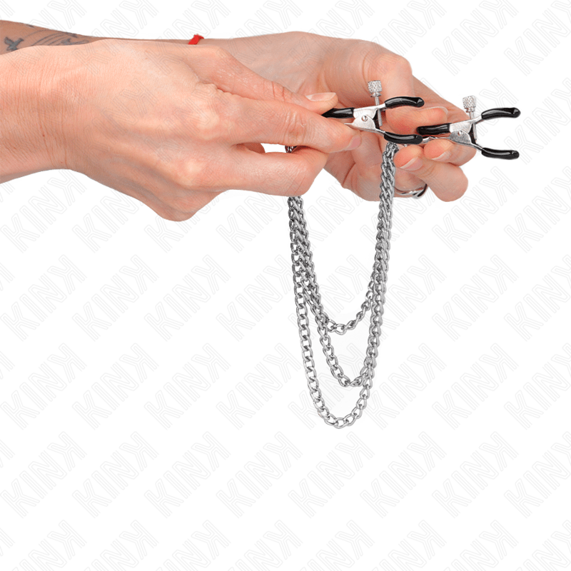 KINK - NIPPLE CLAMPS WITH 3 CHAINS SILVER 20/23/28 CM - Kink&Play
