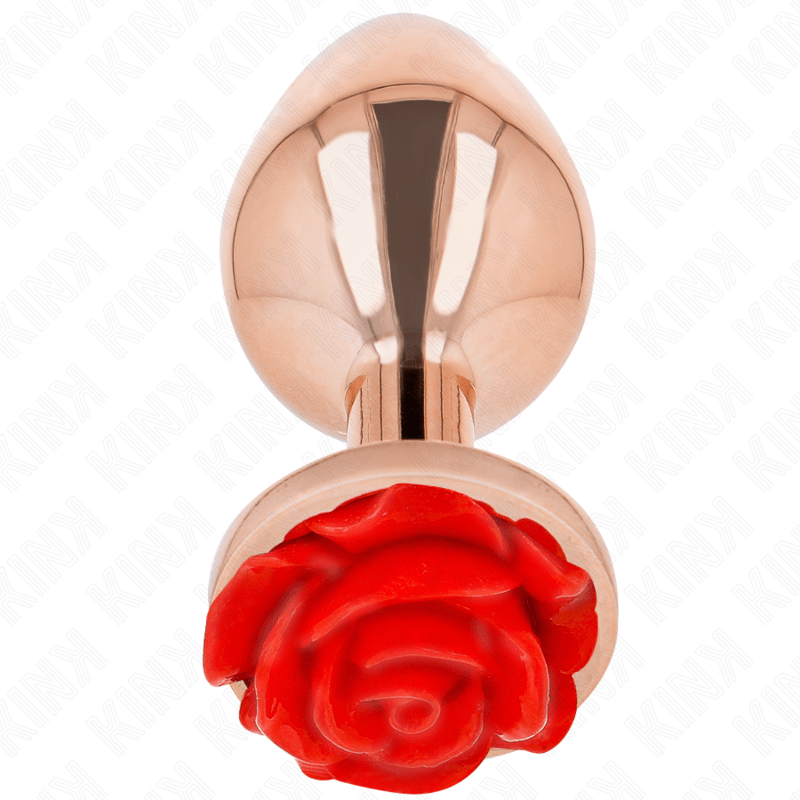 KINK - PINK GOLD ANAL PLUG WITH RED ROSE L - Kink&Play