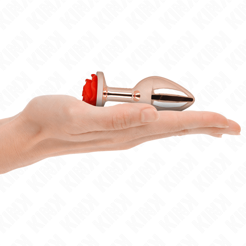 KINK - PINK GOLD ANAL PLUG WITH RED ROSE M - Kink&Play