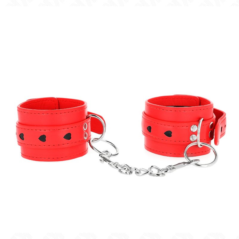 KINK - RED WRIST RESTRAINTS WITH BLACK HEART INLAY ADJUSTABLE 21 - 28 CM X 5.5 CM - Kink&Play