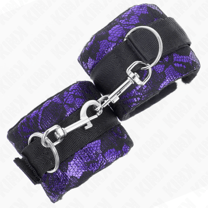 KINK - SHORT VELVET LACE WRIST RESTRAINTS AND NYLON BIND PURPLE / BLACK 23 X 6.5 CM - Kink&Play