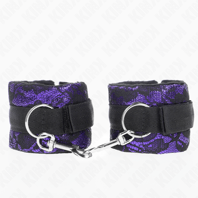 KINK - SHORT VELVET LACE WRIST RESTRAINTS AND NYLON BIND PURPLE / BLACK 23 X 6.5 CM - Kink&Play