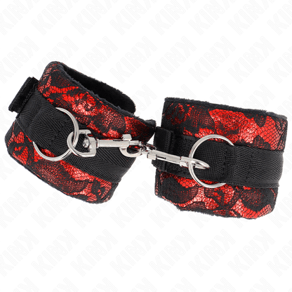 KINK - SHORT VELVET LACE WRIST RESTRAINTS AND NYLON BIND RED / BLACK 23 X 6.5 CM - Kink&Play