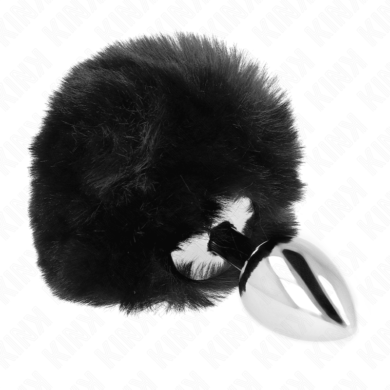 KINK - STAINLESS STEEL PLUG 7 x 3 CM WITH BLACK FAUX FUR RABBIT TAIL 8 CM - Kink&Play