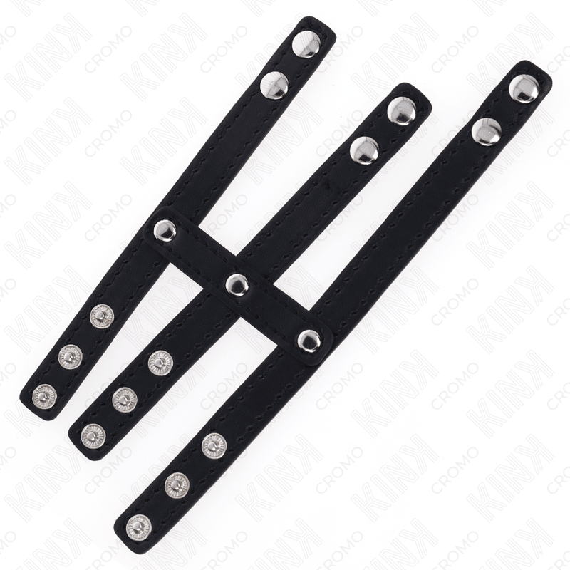 KINK - TRIPLE LEATHER PENIS RING WITH PRESSURE CLOSURE - Kink&Play