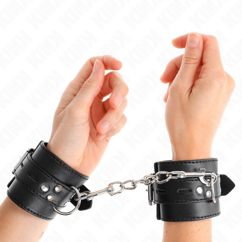 KINK - WRIST RESTRAINTS BLACK WITH BLACK BELT ADJUSTABLE 17 - 28 CM X 6 CM - Kink&Play