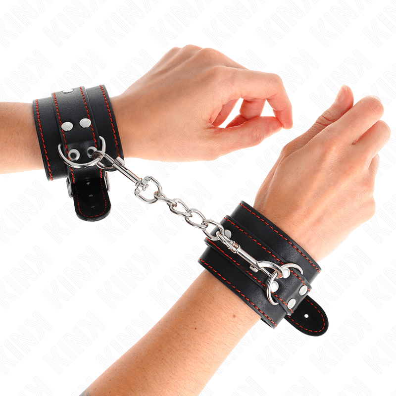KINK - WRIST RESTRAINTS BLACK WITH RED LINING ADJUSTABLE 20 - 28 CM X 5.5 CM - Kink&Play