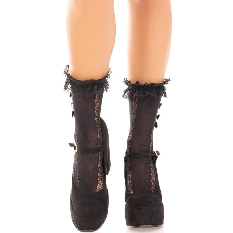 LEG AVENUE - ANKLE SOCKS WITH RUFFLES BLACK - Kink&Play