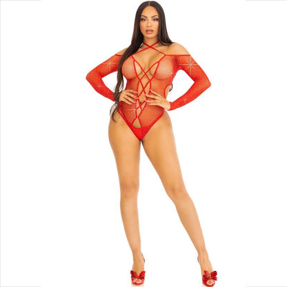 LEG AVENUE - BODY CROTHLESS WITH GLOSS RED - Kink&Play