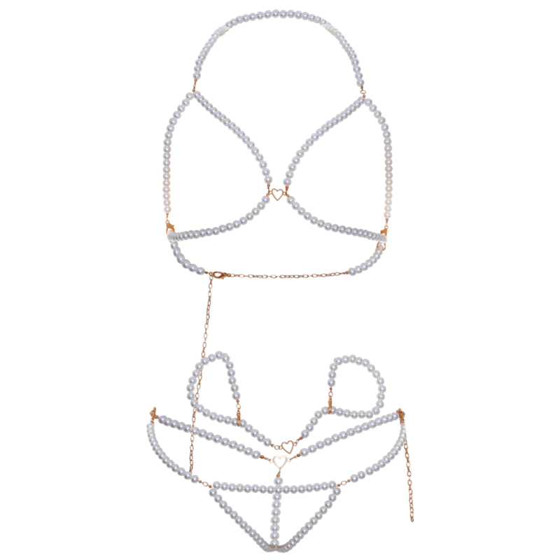 LEG AVENUE - BRA WRISTBANDS & PEARL THONG SET - Kink&Play