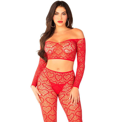 LEG AVENUE - CROP TOP + STOCKINGS RED ONE SIZE - Kink&Play