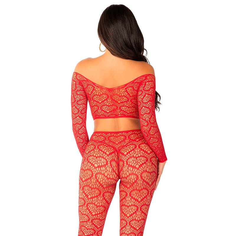 LEG AVENUE - CROP TOP + STOCKINGS RED ONE SIZE - Kink&Play