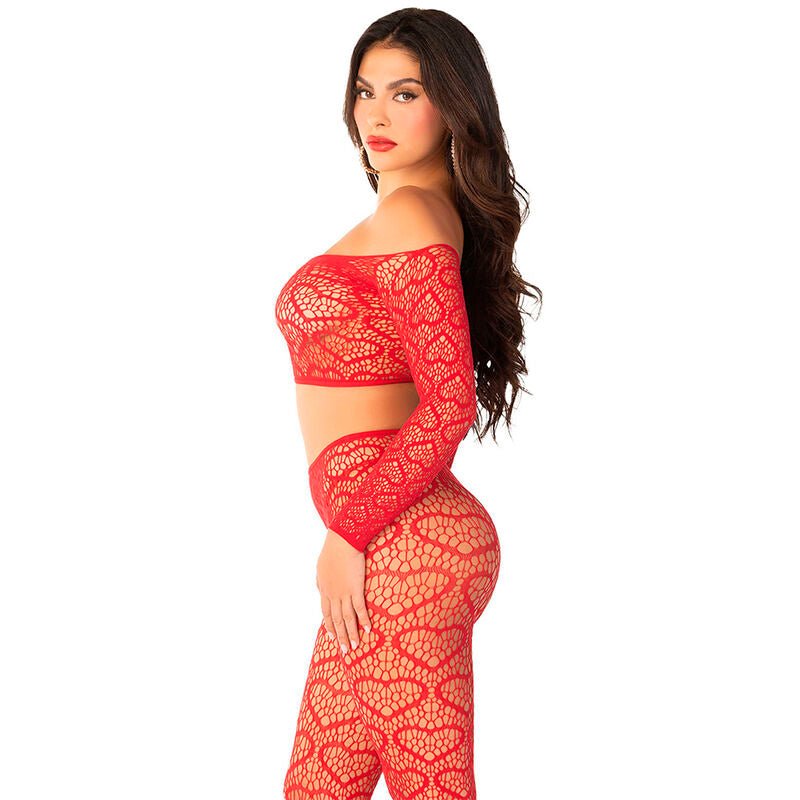 LEG AVENUE - CROP TOP + STOCKINGS RED ONE SIZE - Kink&Play