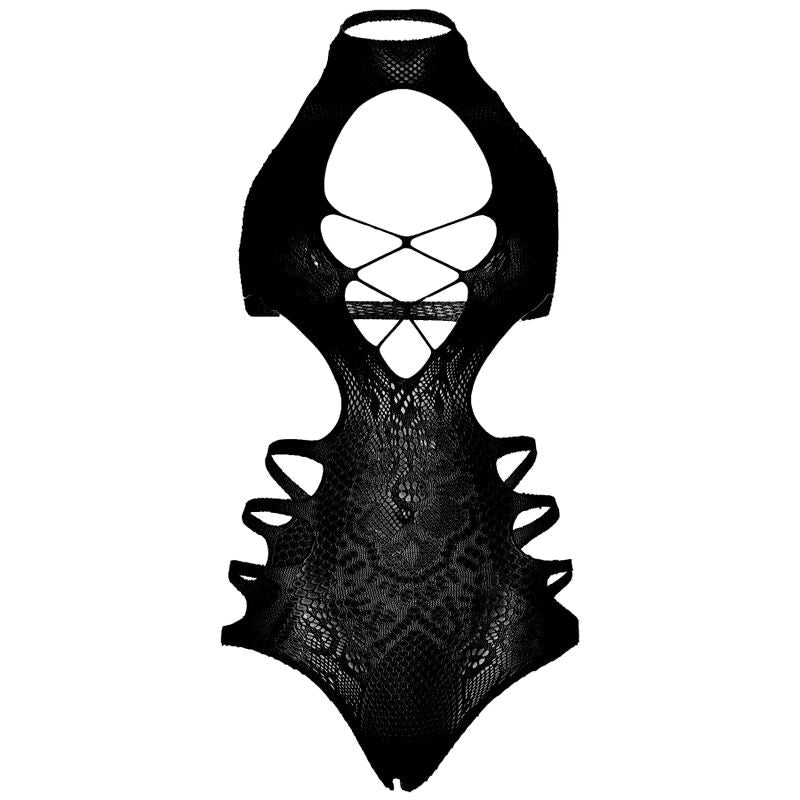 LEG AVENUE - CUT OUT STRAPPY BODYSUIT ONE SIZE - BLACK - Kink&Play